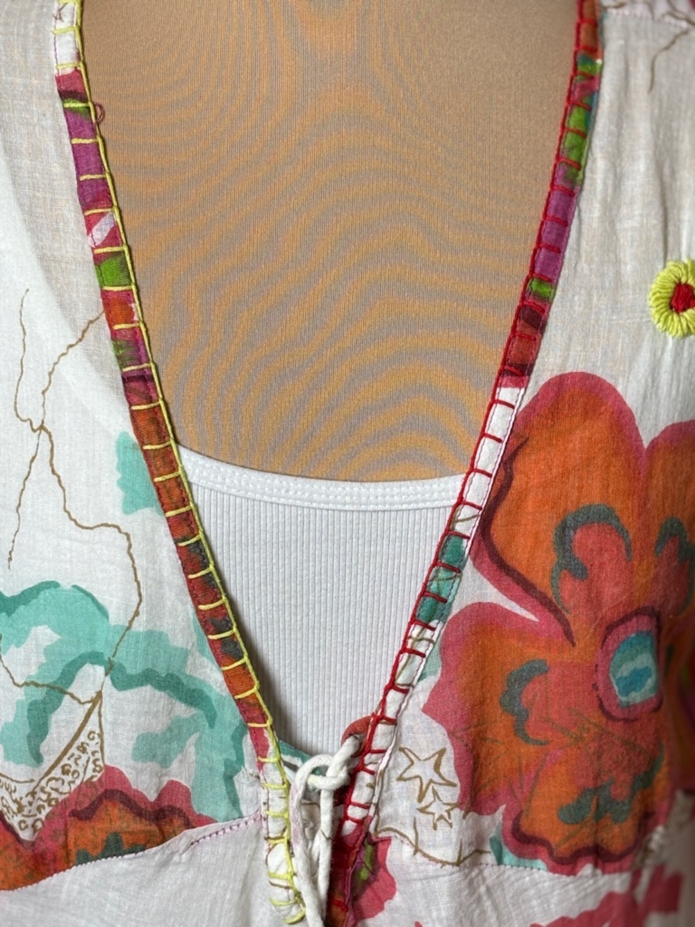Antica Sartoria Floral Boho Tunic Top Bell Sleeve Cotton White Small - Picture 11 of 12